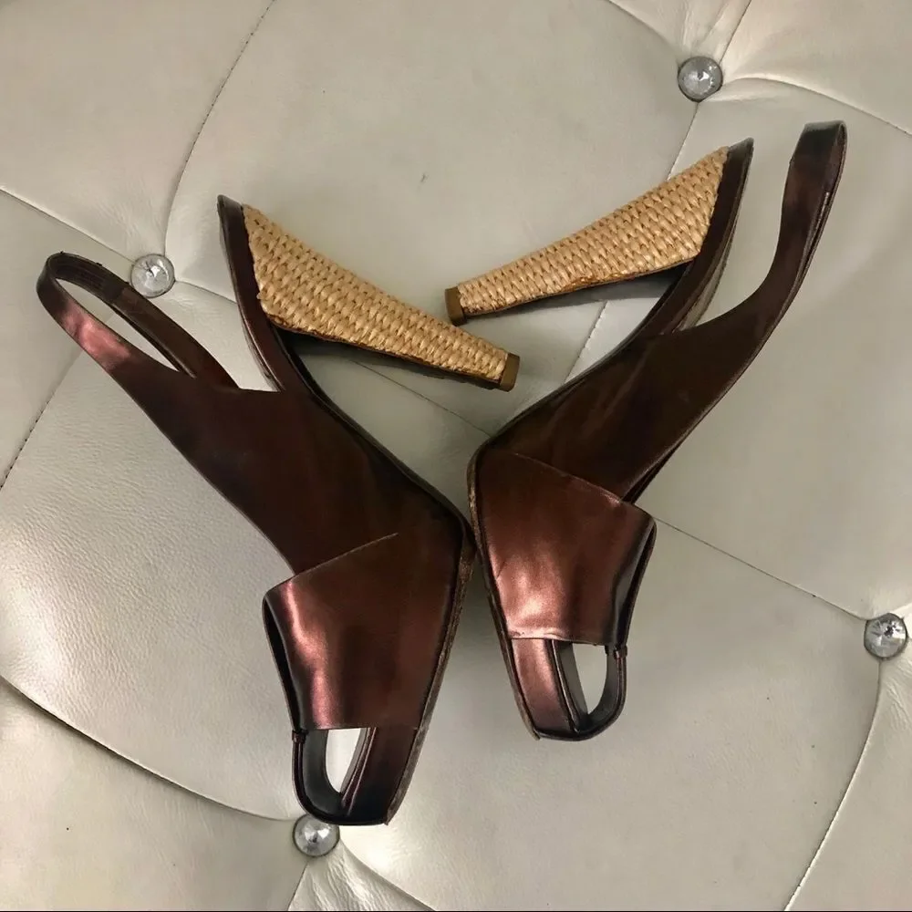 YSL Yves Saint Laurent metallic woven heels 61/2